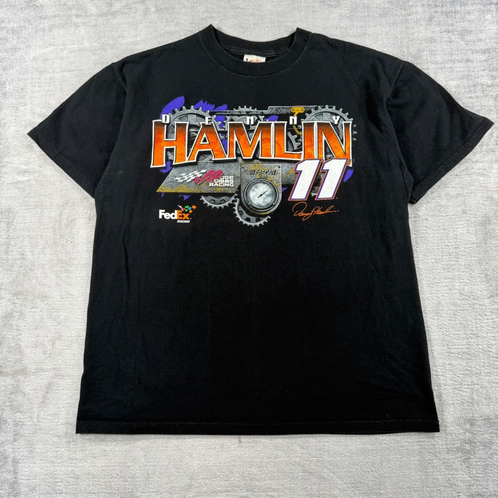 Denny Hamlin Shirt Mens Large Black 2010 Sprint Cup Nasar Racing Double Sided